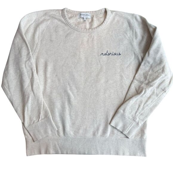 Maison Labiche M Notorious Embroidered Crewneck Sweatshirt‎ Beige Navy Cotton - Picture 2 of 7
